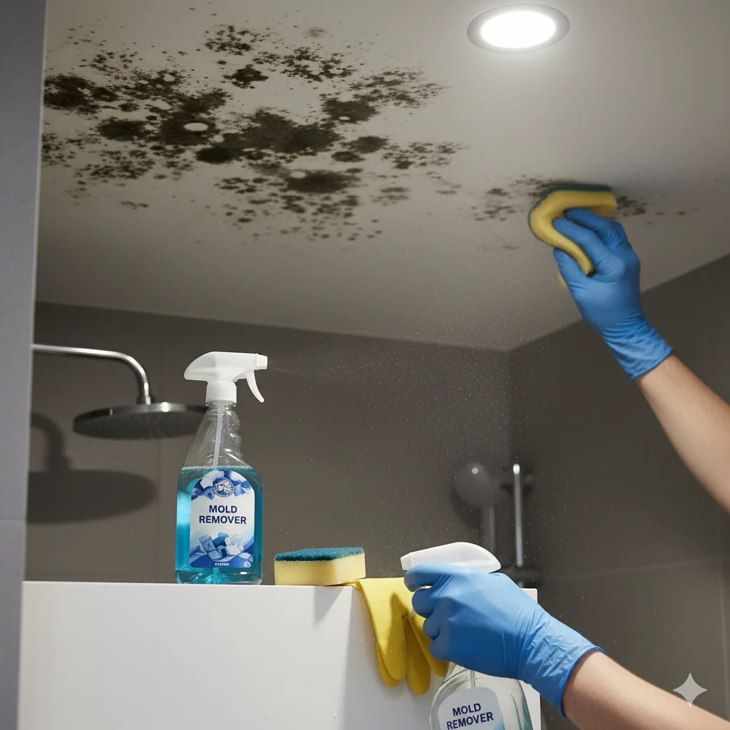 Bathroom Ceiling Mold Before After Cleaning Contrast